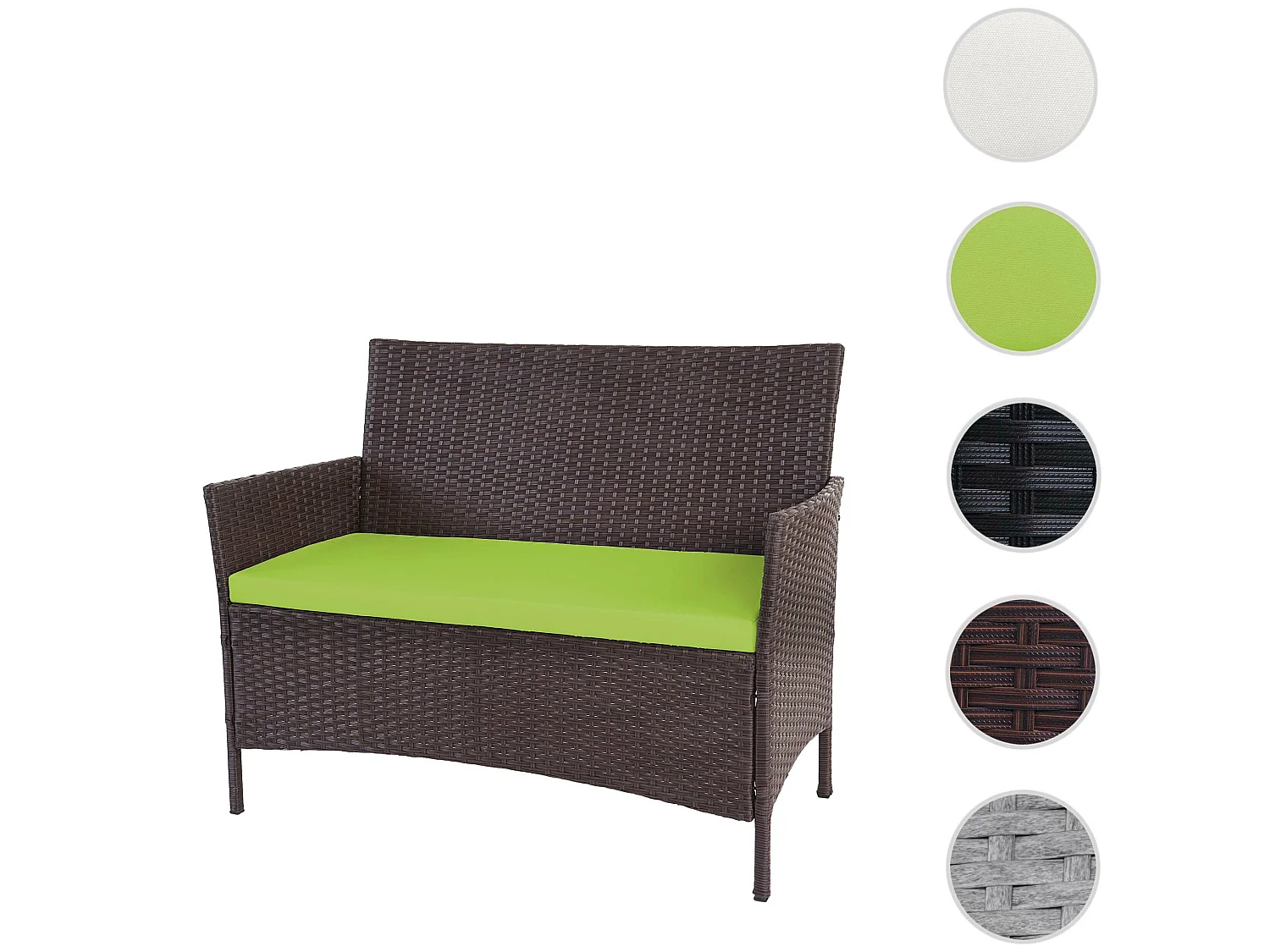 Banc de jardin en poly rotin Hamar,  marron chiné, coussin vert