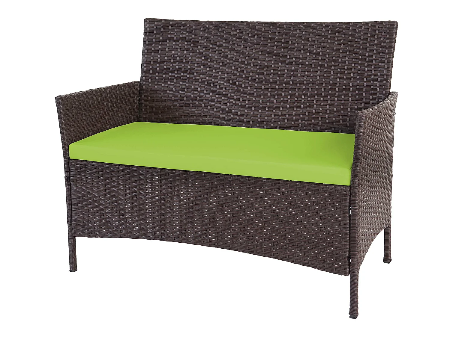 Banc de jardin en poly rotin Hamar,  marron chiné, coussin vert