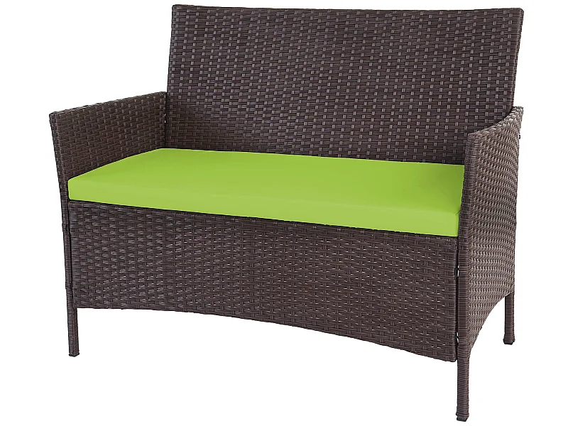 Banc de jardin en poly rotin Hamar,  marron chiné, coussin vert