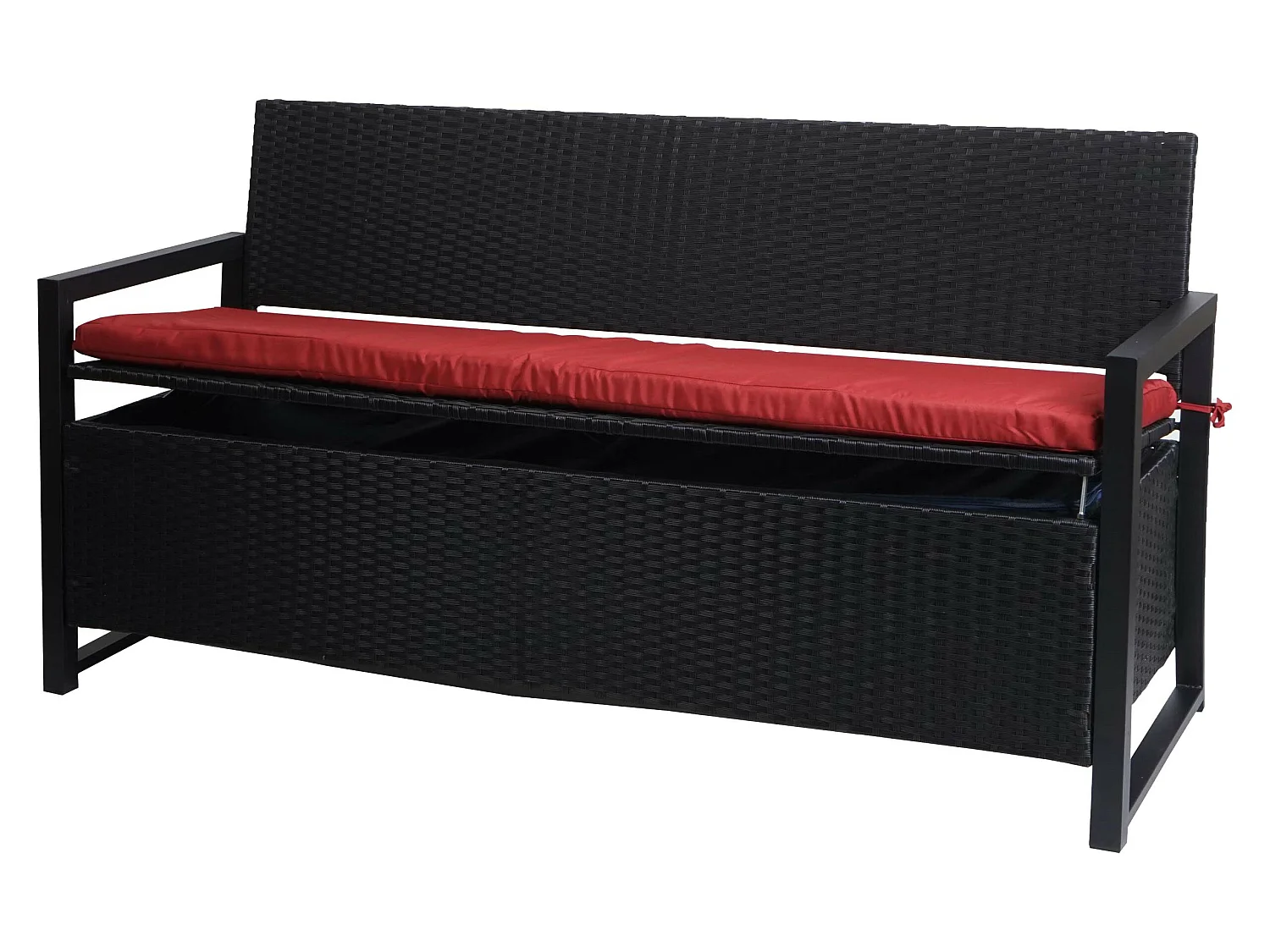 Poly-Rattan Banc 3 places MCW-F39,  anthracite, coussin bordeaux