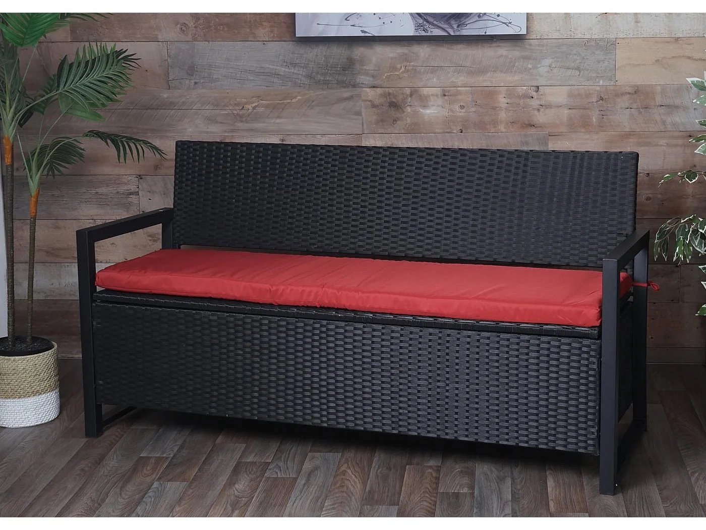 Polyrotan driezitsbank MCW-F39,  antraciet, kussens bordeaux