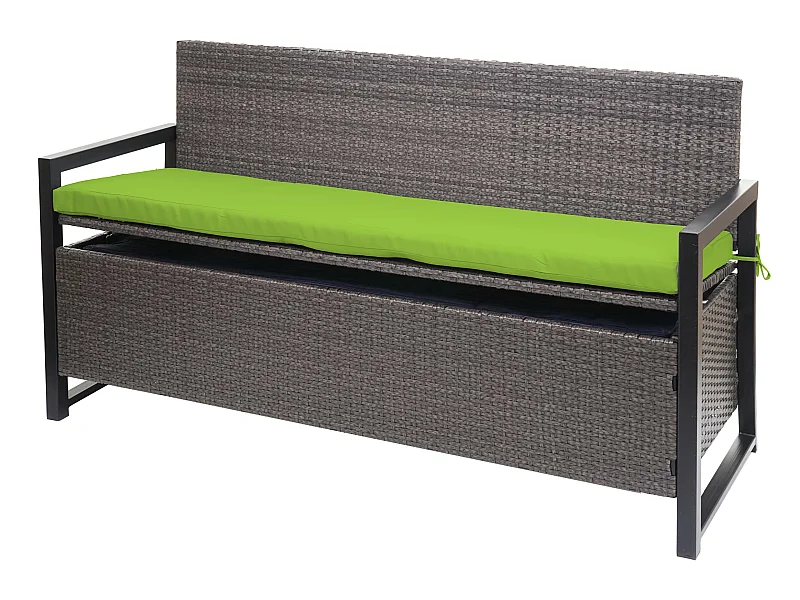 Banco de 3 lugares em poli-rattan MCW-F39,  cinzento-manchado, almofadas verdes