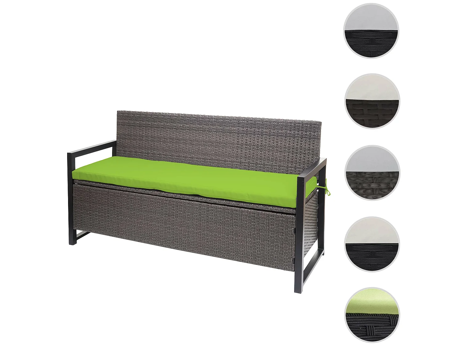 Ławka 3-osobowa z polirattanu MCW-F39,  szaro-motylkowy, poduszki zielone