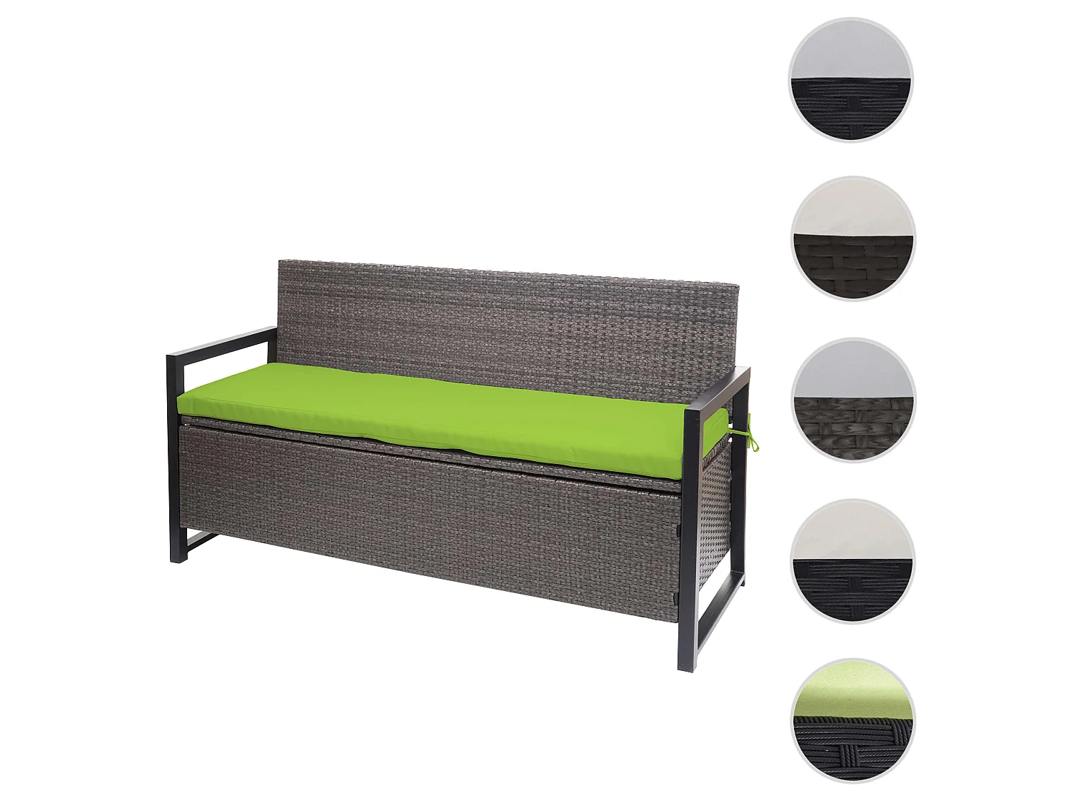 Polyrotan driezitsbank MCW-F39,  grijs gemêleerd, kussens groen