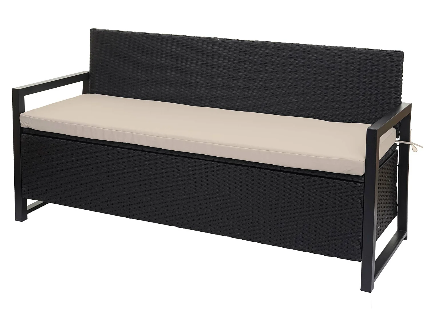 Banco de 3 plazas de polirratán MCW-F39,  antracita, cojines beige