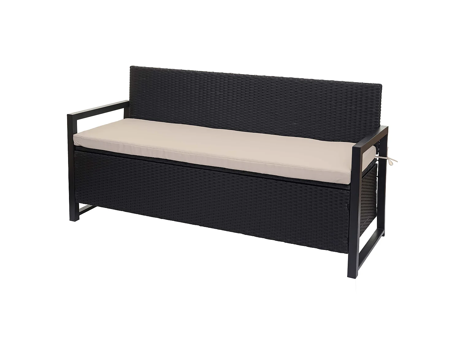 Ławka 3-osobowa z polirattanu MCW-F39,  antracyt, poduszki beżowe