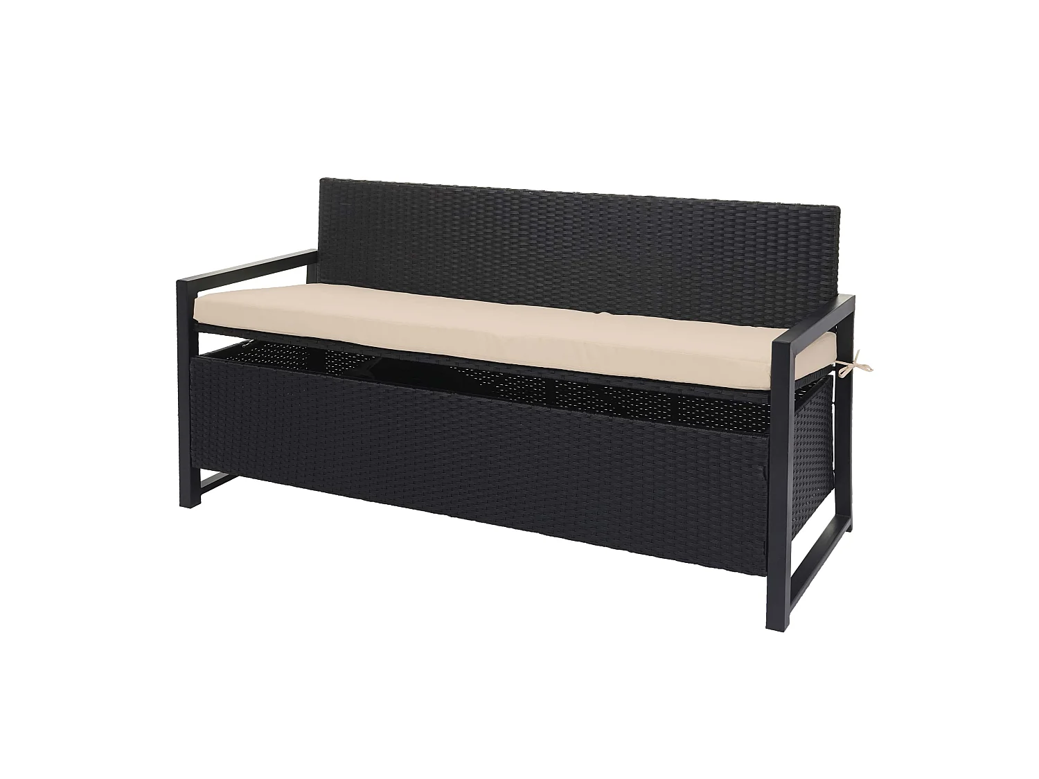 Ławka 3-osobowa z polirattanu MCW-F39,  antracyt, poduszki beżowe