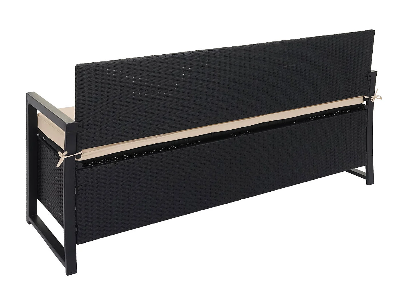 Ławka 3-osobowa z polirattanu MCW-F39,  antracyt, poduszki beżowe