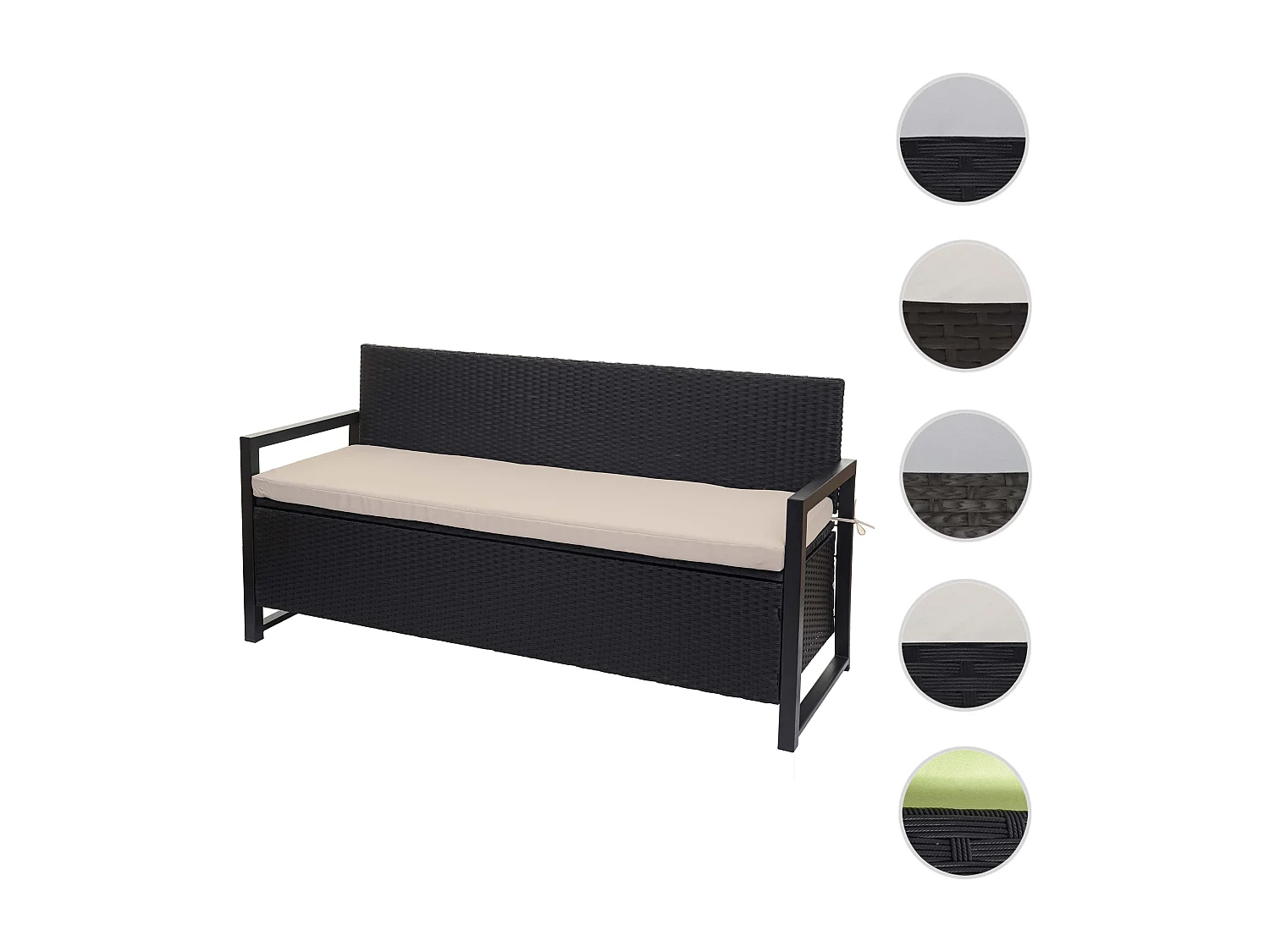 Ławka 3-osobowa z polirattanu MCW-F39,  antracyt, poduszki beżowe