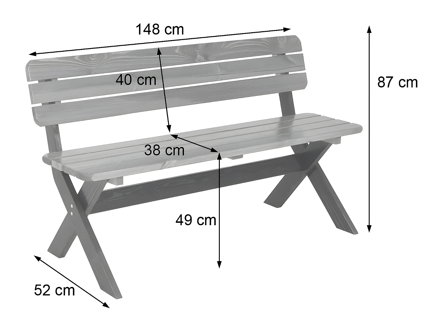 Banc de jardin MCW-J83 Bois massif,  brun, aspect noyer clair
