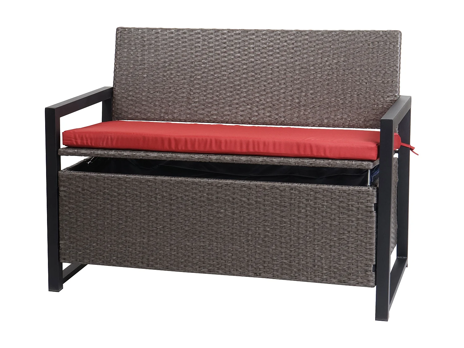 Poly-Rattan 2er Sitzbank MCW-F39, Grau-meliert, Kissen rot