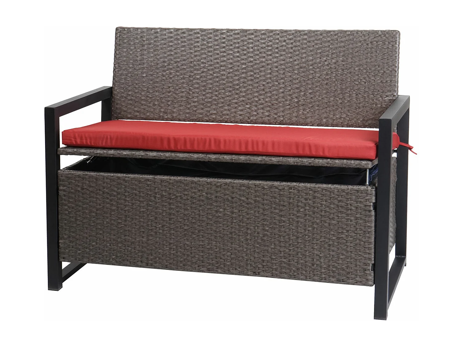 Poly-Rattan 2er Sitzbank MCW-F39, Grau-meliert, Kissen rot