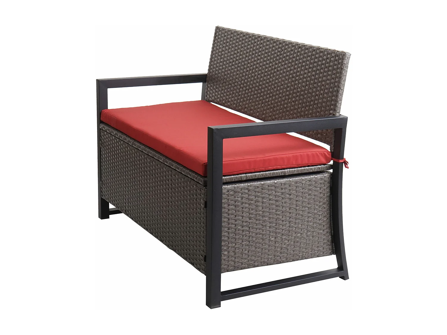 Poly-Rattan 2er Sitzbank MCW-F39, Grau-meliert, Kissen rot