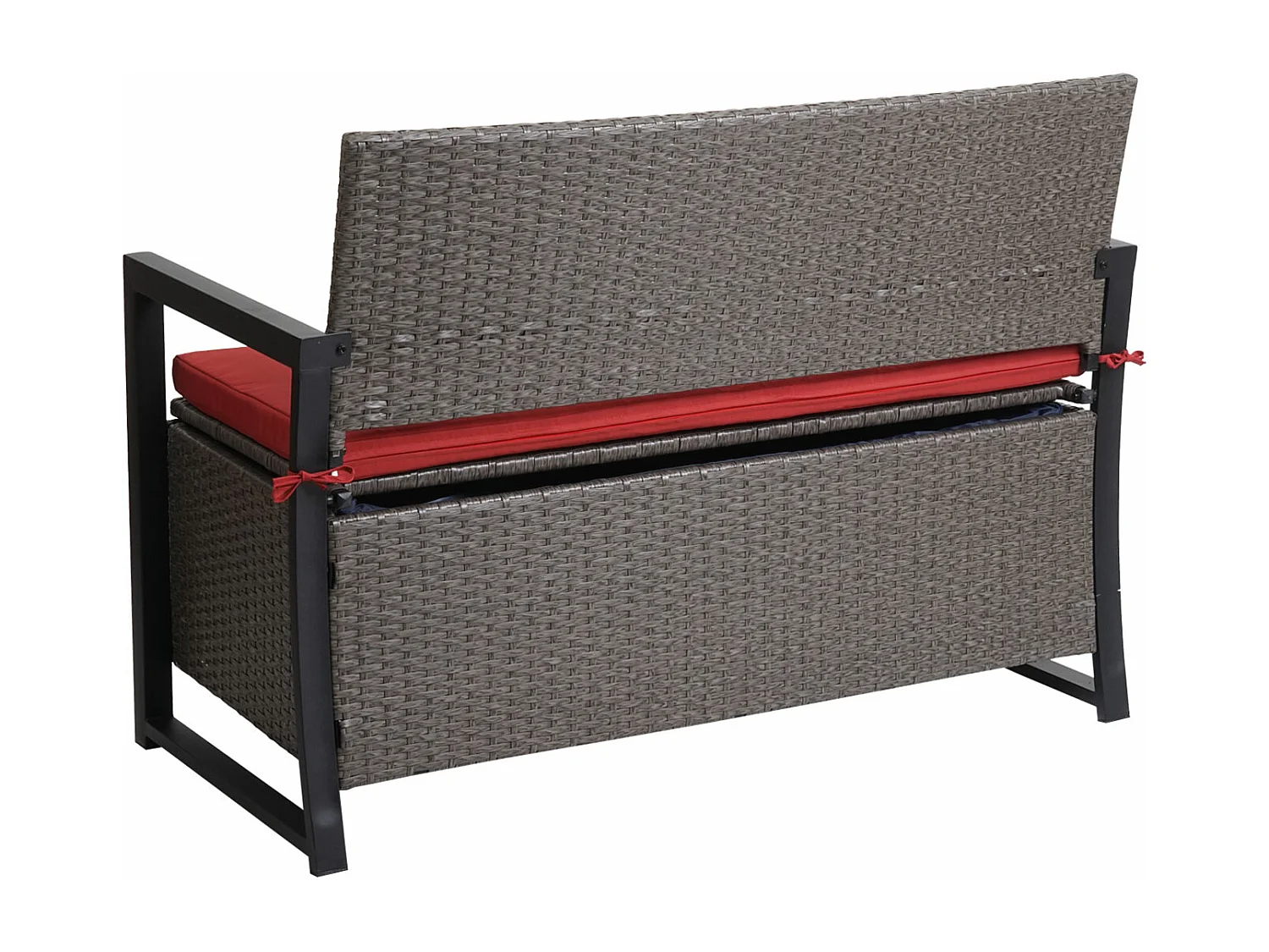 Poly-Rattan 2er Sitzbank MCW-F39, Grau-meliert, Kissen rot