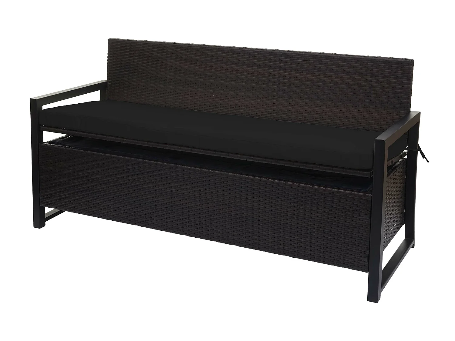 Banco de 3 lugares em poli-rattan MCW-F39,  castanho, almofadas pretas