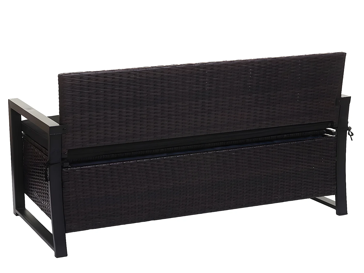 Ławka 3-osobowa z polirattanu MCW-F39,  brązowy, poduszki czarne