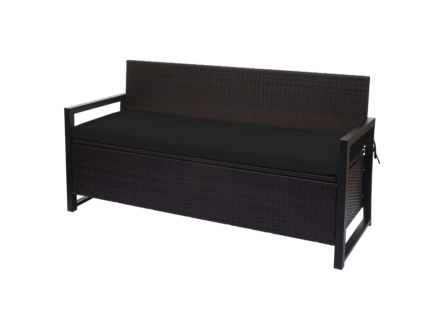 Banco de 3 lugares em rattan sintético MCW-F39,  castanho, almofadas pretas