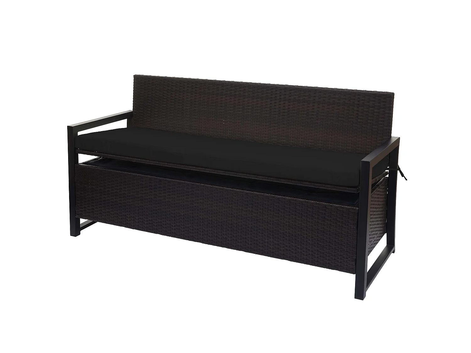 Banco de 3 lugares em rattan sintético MCW-F39,  castanho, almofadas pretas