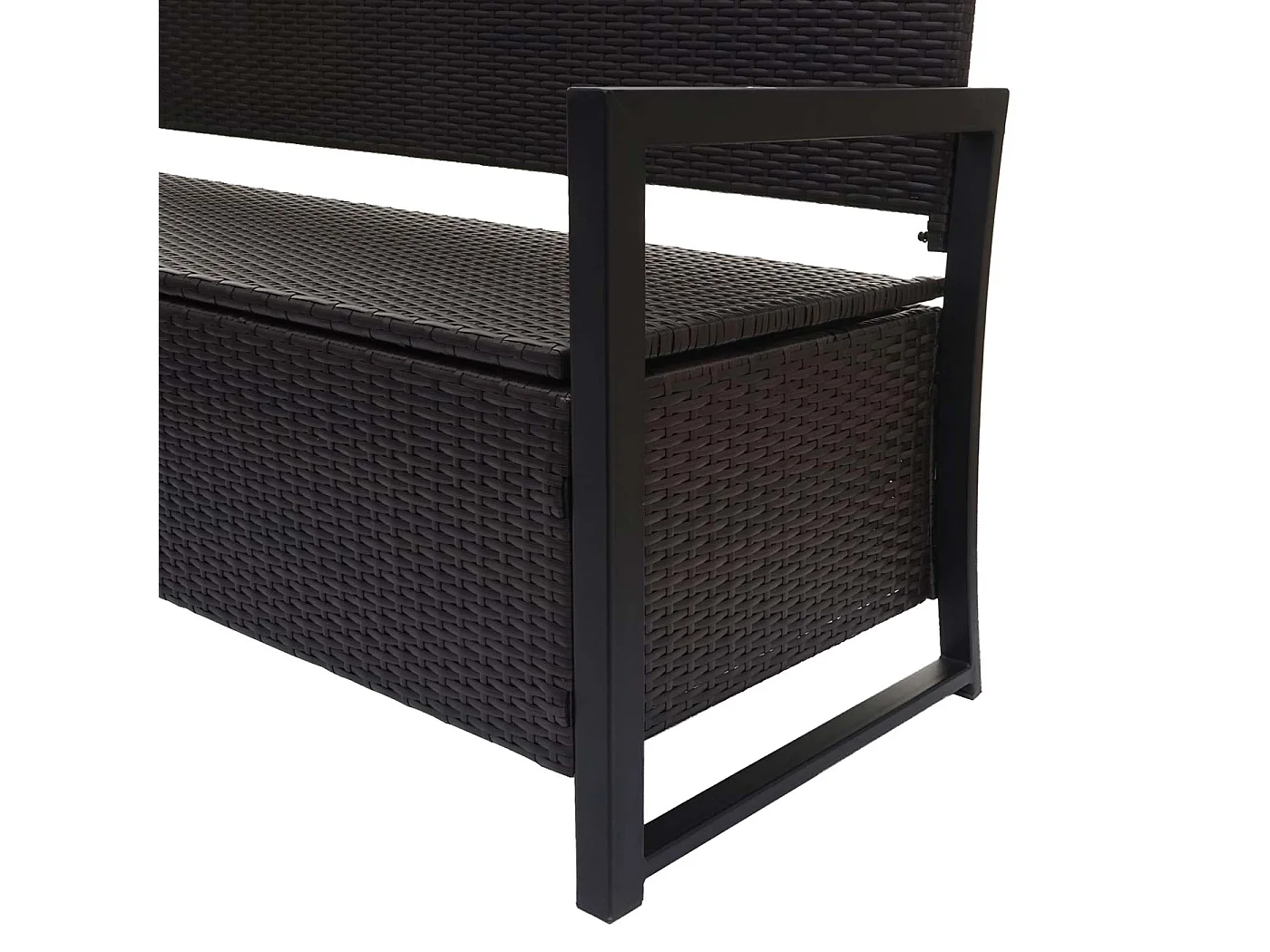 Banco de 3 lugares em rattan sintético MCW-F39,  castanho, almofadas pretas