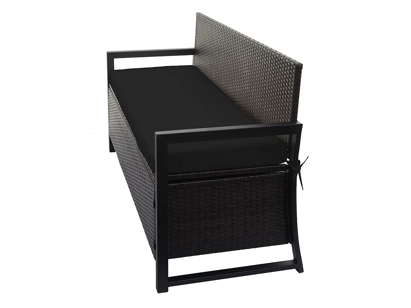 Banco de 3 lugares em rattan sintético MCW-F39,  castanho, almofadas pretas