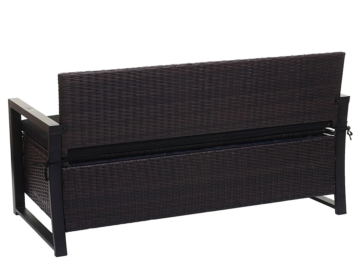 Banco de 3 lugares em rattan sintético MCW-F39,  castanho, almofadas pretas