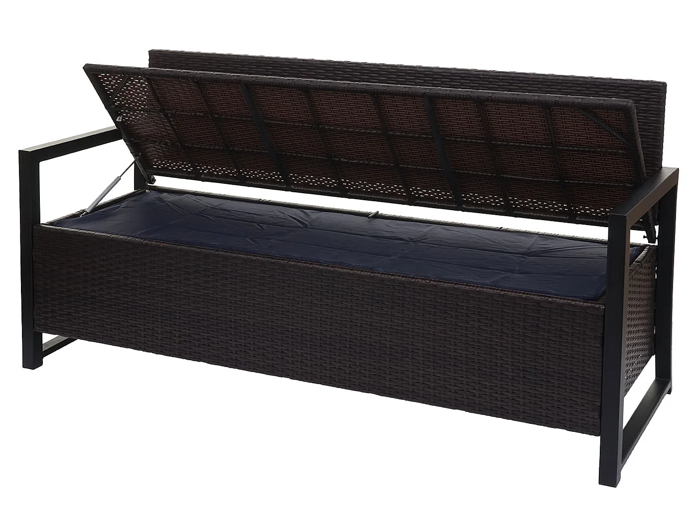 Banco de 3 lugares em rattan sintético MCW-F39,  castanho, almofadas pretas