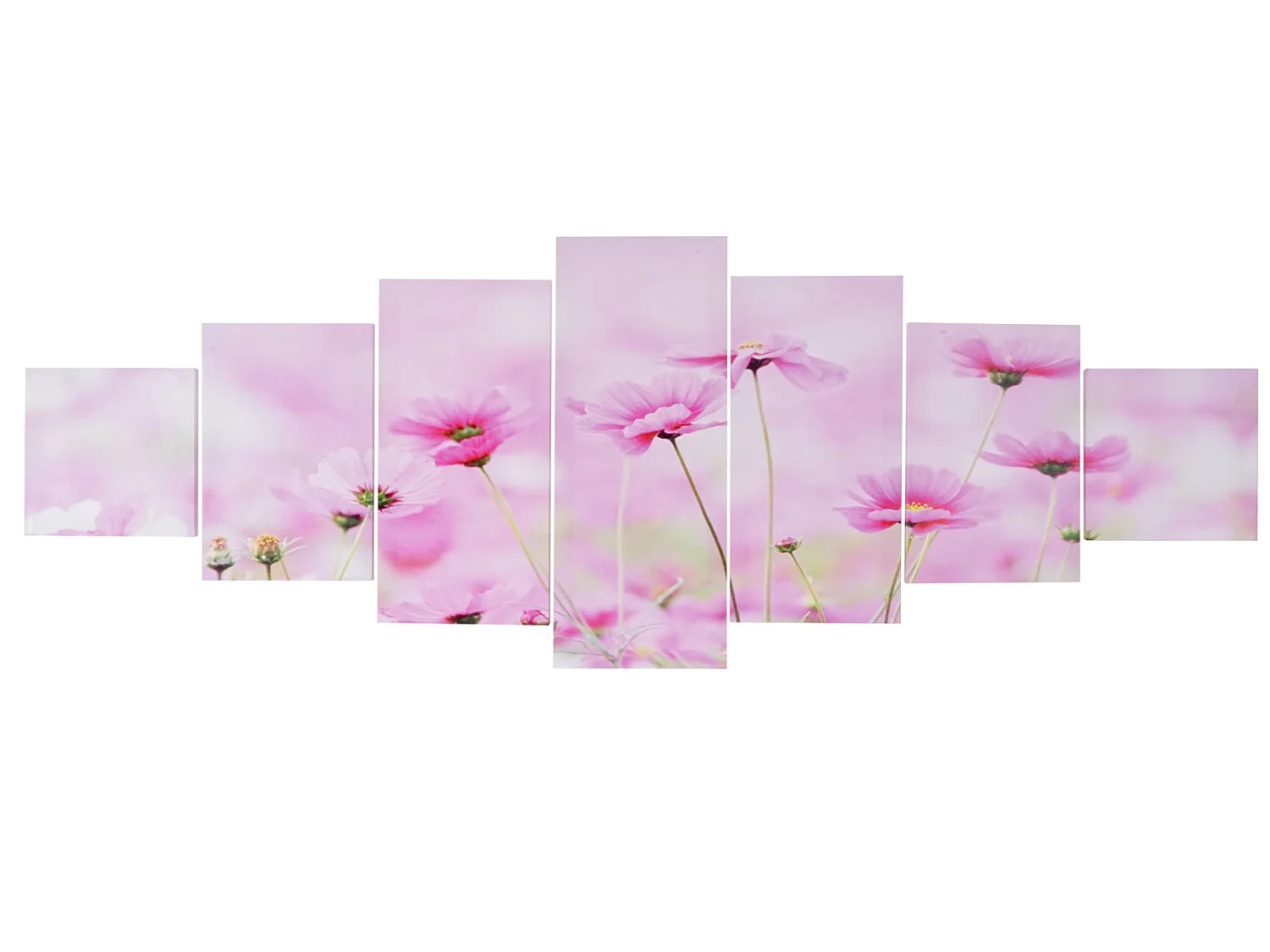 Poster murale decorativo 7 pezzi T375 XL legno con stampa in tessuto 245x87cm fiori