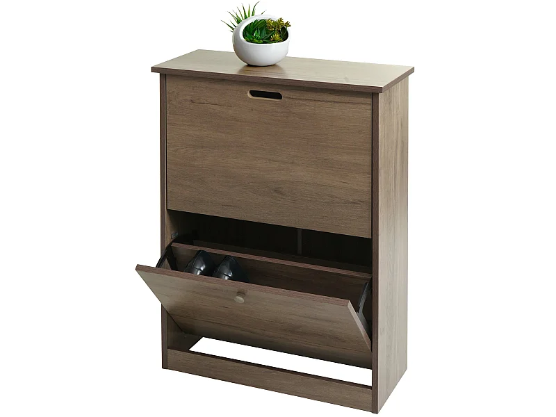 Scarpiera salvaspazio con 2 ante a ribalta MCW-K45 MDF legno paulonia marrone