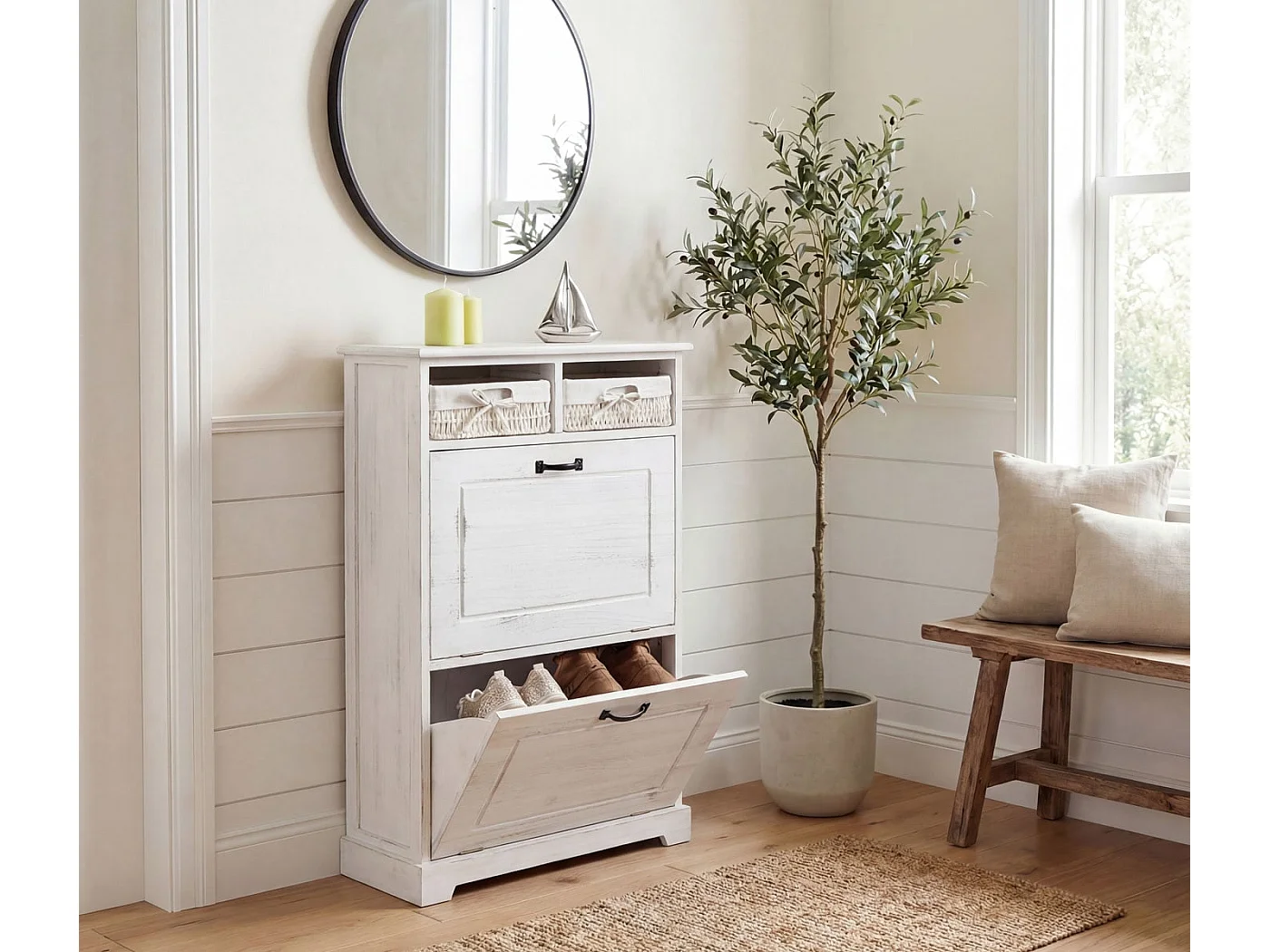 Meuble à chaussures MCW-H19,  blanc