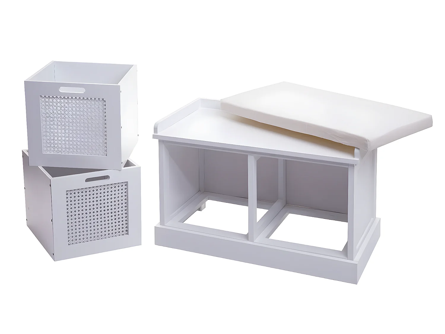 Banc MCW-J49 Boîtes de rangement,  blanc, rembourrage crème-blanc