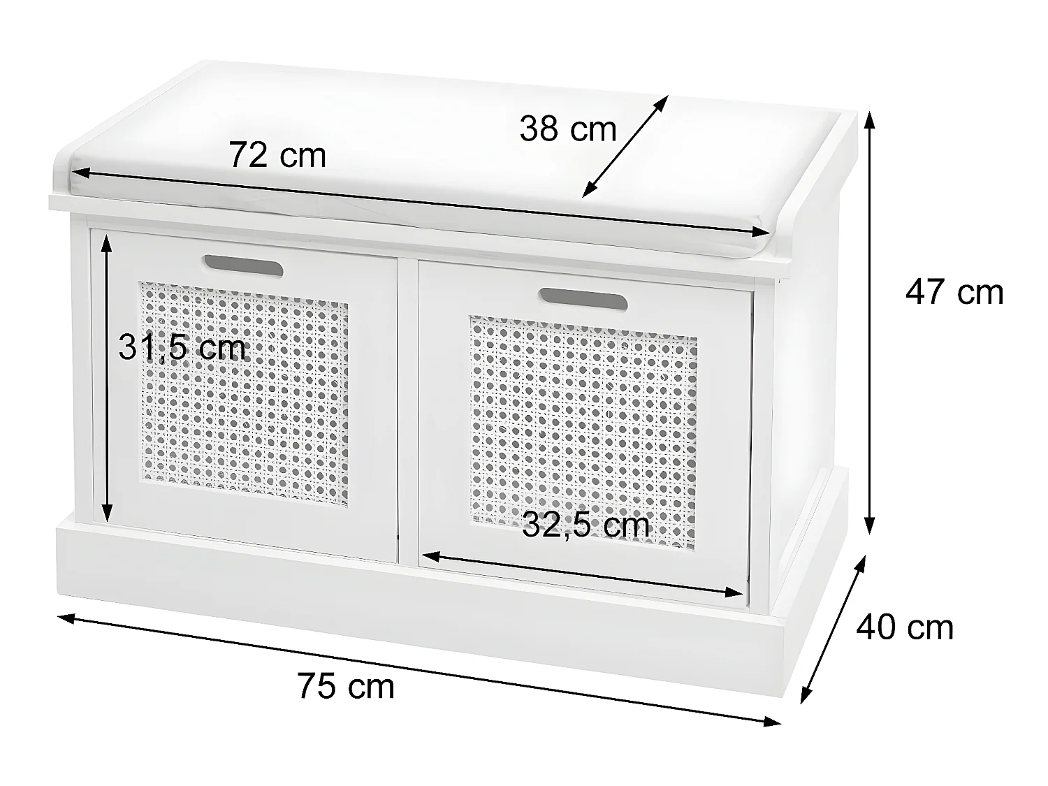 Banc MCW-J49 Boîtes de rangement,  blanc, rembourrage crème-blanc