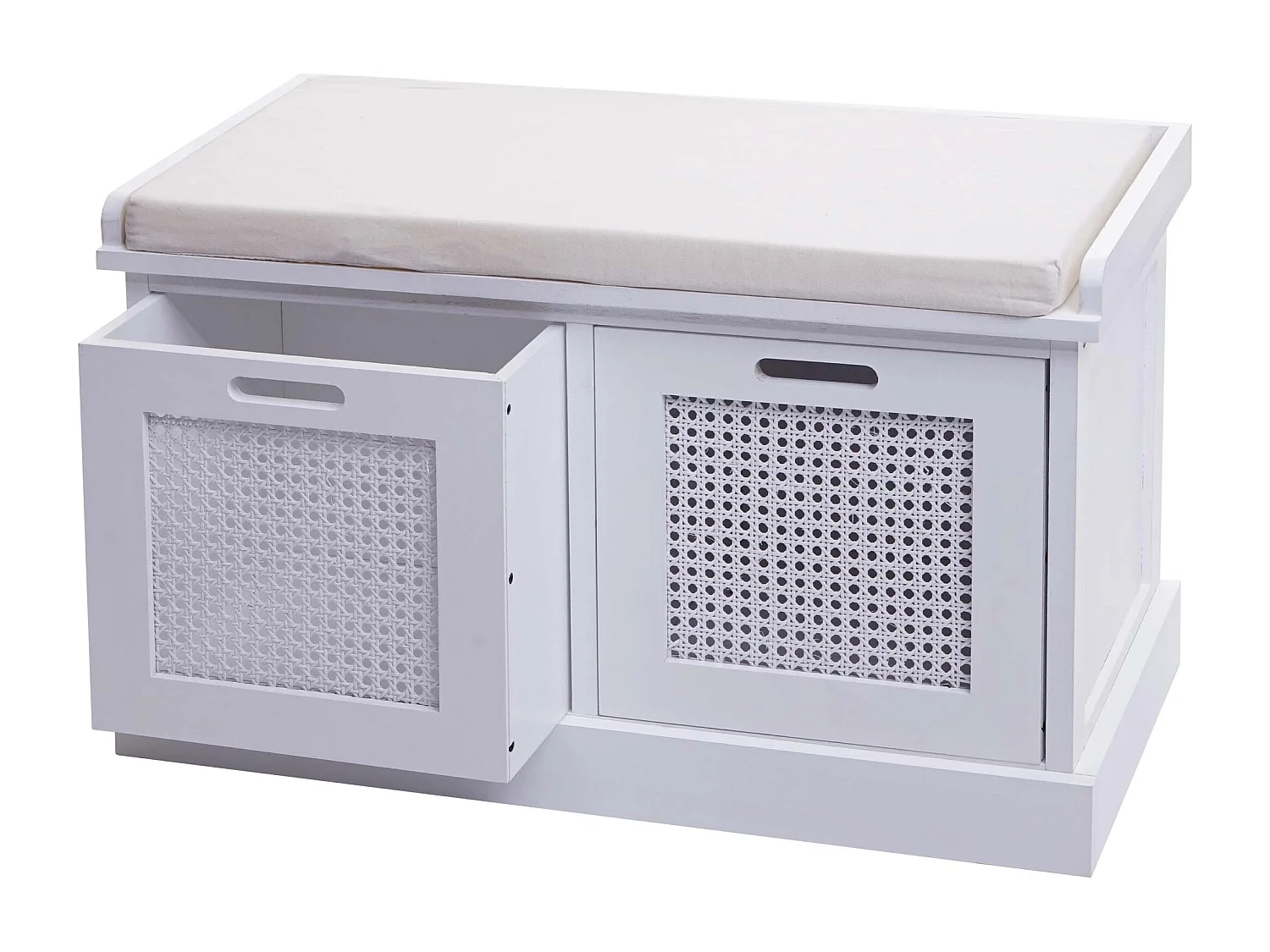 MCW-J49 Bench with Storage Boxes,  white, cream-white upholstery
