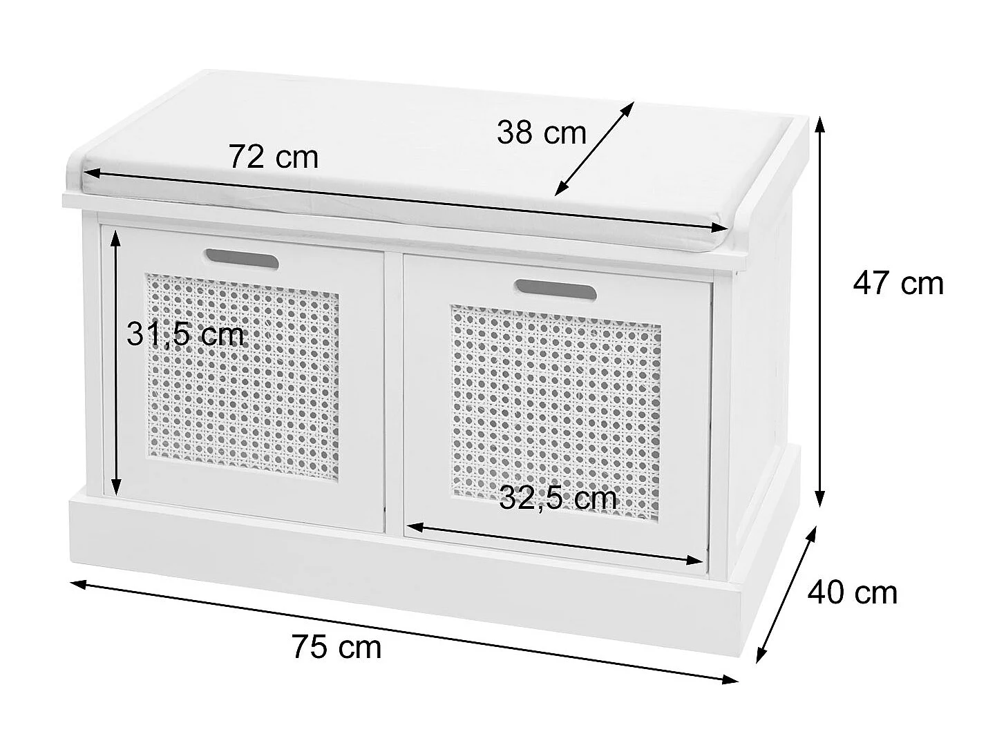 MCW-J49 Bench with Storage Boxes,  white, cream-white upholstery