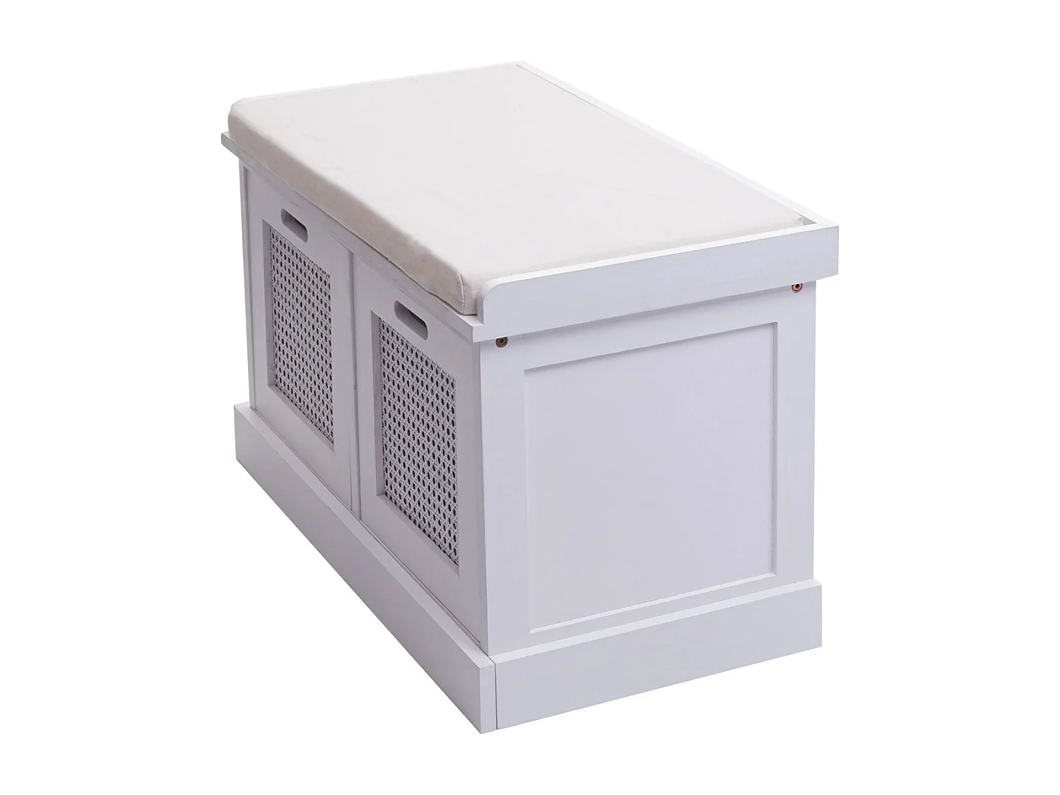 MCW-J49 Bench with Storage Boxes,  white, cream-white upholstery
