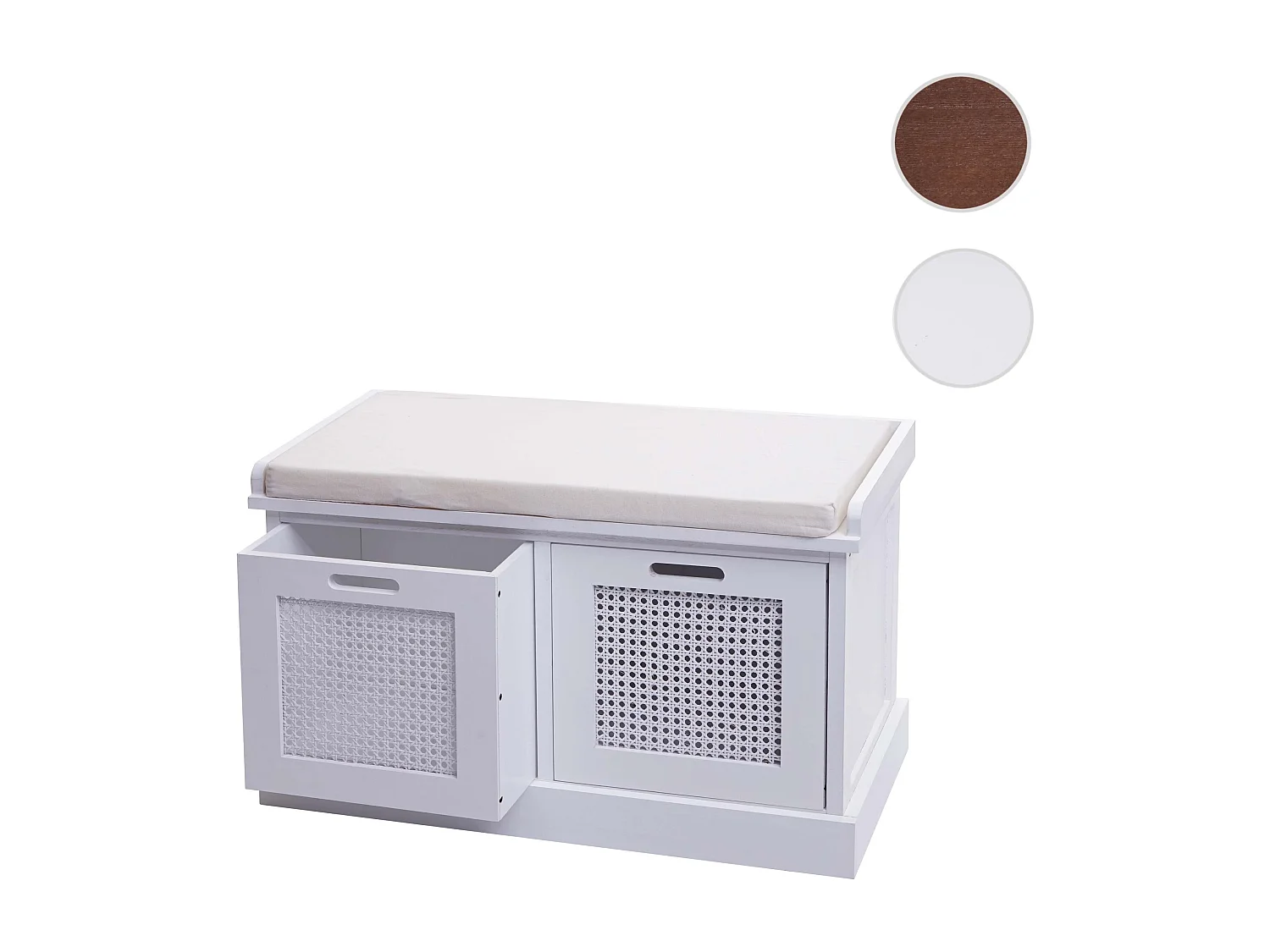 MCW-J49 Bench with Storage Boxes,  white, cream-white upholstery