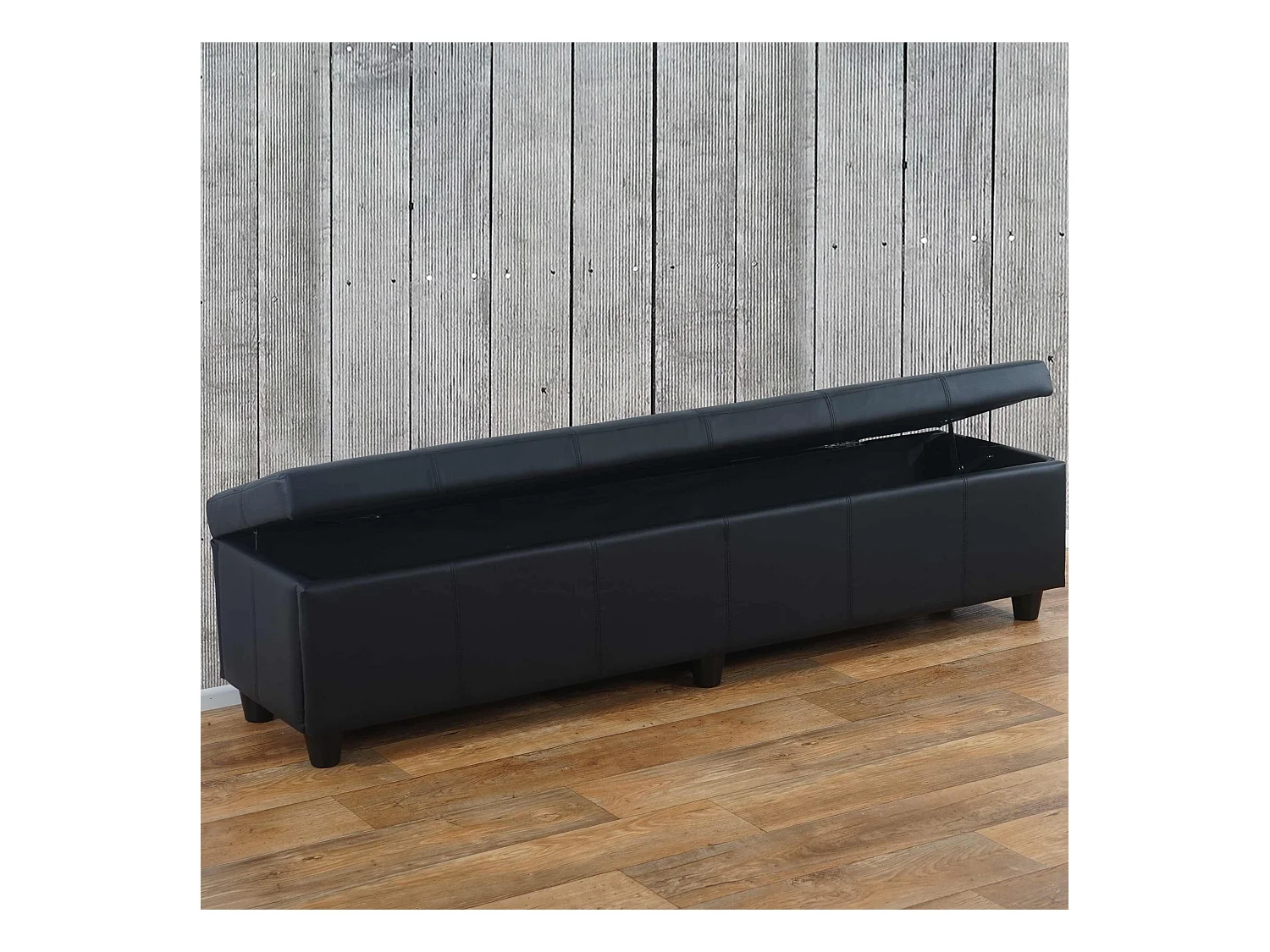 Banc avec rangement Arezzo XXL, Banc banquette Kriens XXL, 180x45x45cm, similicuir, noir mat