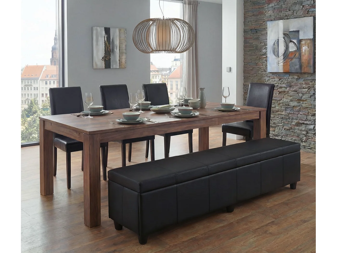 Sitzbank mit Aufbewahrung Arezzo XXL, Schwarz matt