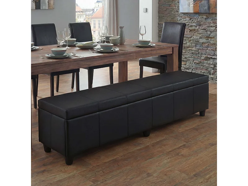 Banc avec rangement Arezzo XXL, Banc banquette Kriens XXL, 180x45x45cm, similicuir, noir mat