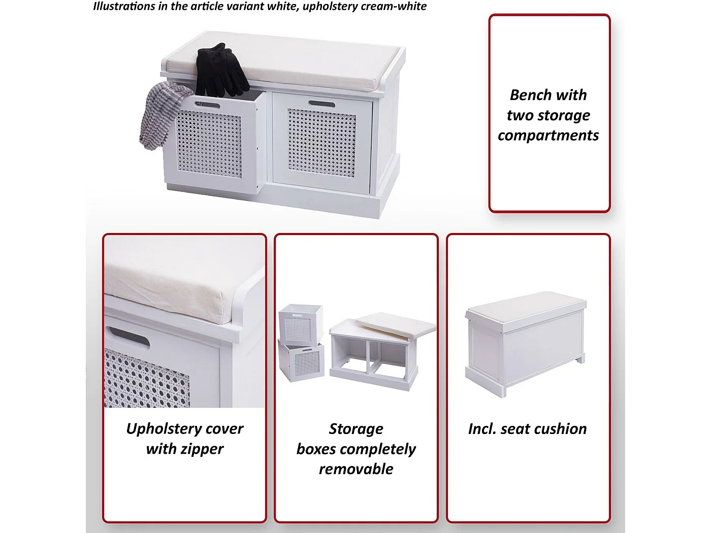 Ławka MCW-J49 Skrzynki do przechowywania,  brąz, tapicerka czarna