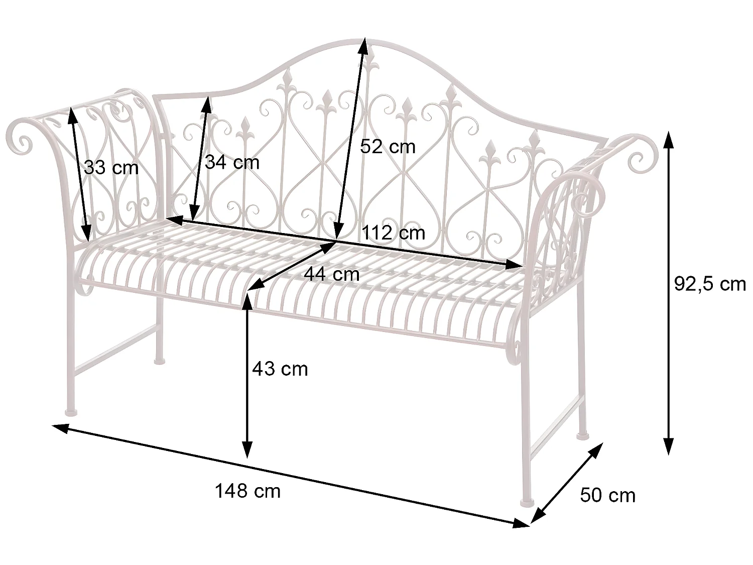 Banc de jardin MCW-H78 aspect rouille 2 places,  sans coussin d'assise