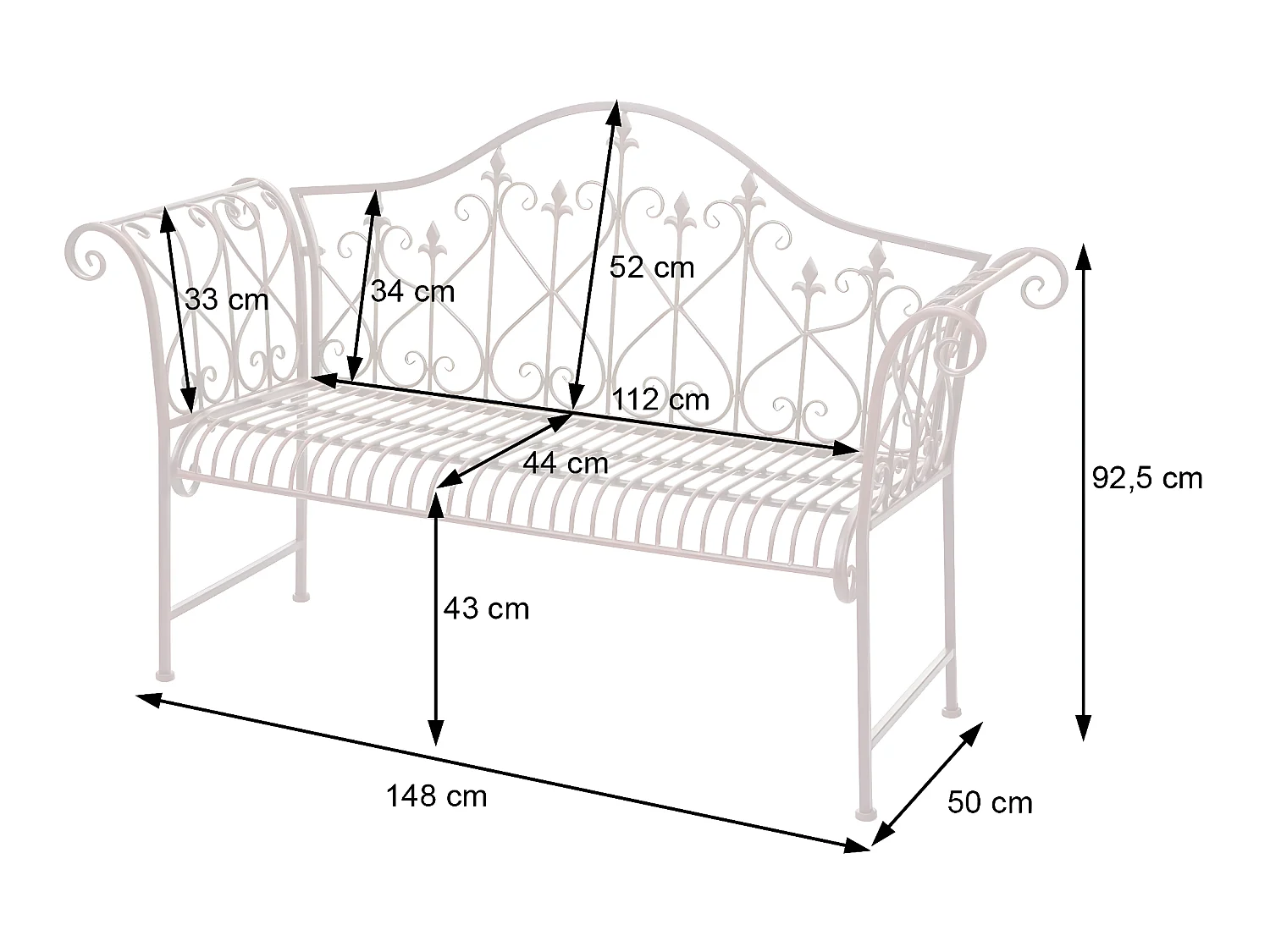 Ławka ogrodowa MCW-H78 2-osobowa o wyglądzie rdzy,  bez poduszki siedziska