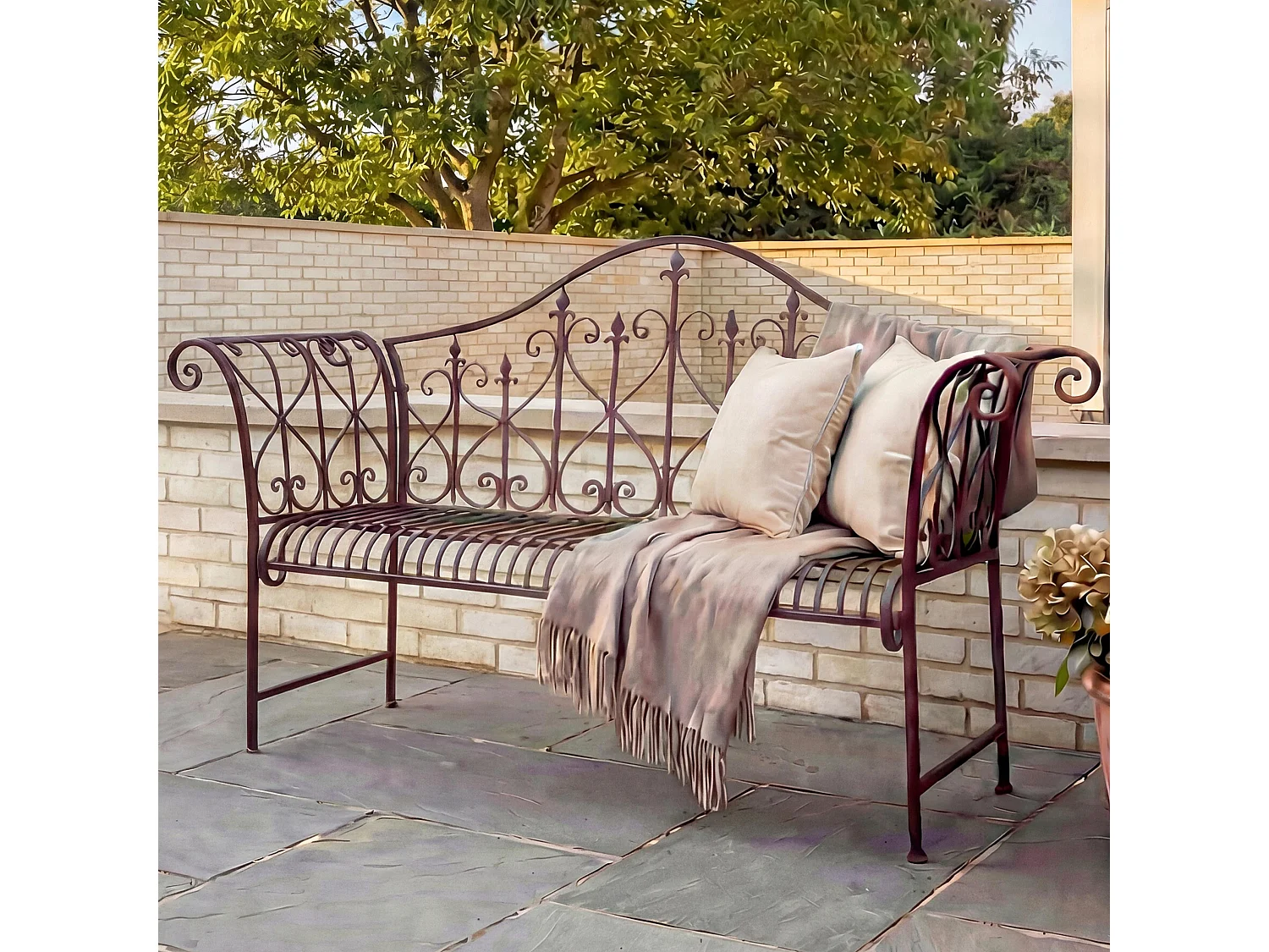 Banc de jardin MCW-H78 aspect rouille 2 places,  sans coussin d'assise