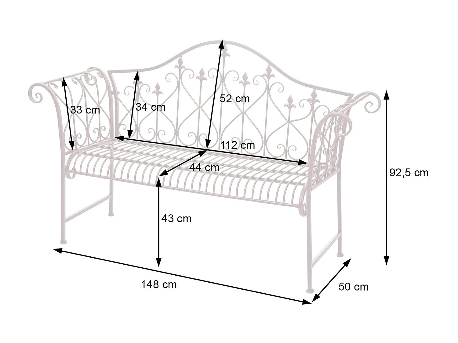 Banc de jardin MCW-H78 aspect rouille 2 places,  sans coussin d'assise