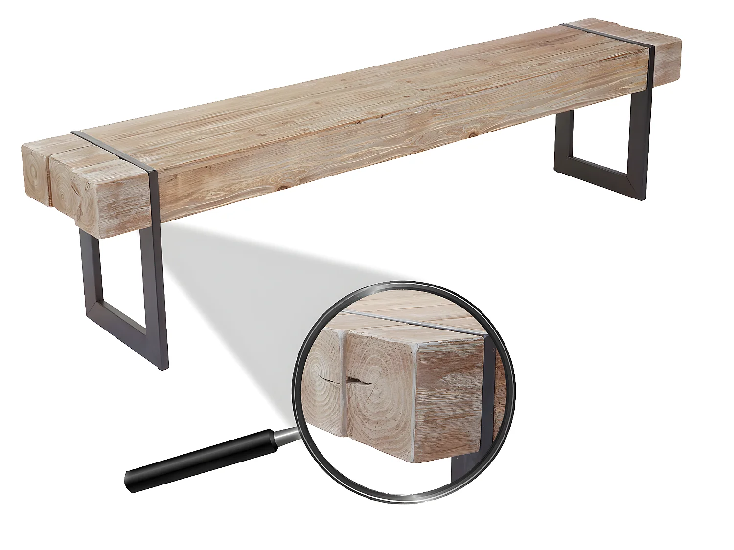 Panca sala pranzo soggiorno panchina MCW-A15 legno pino massello struttura in metallo 160cm