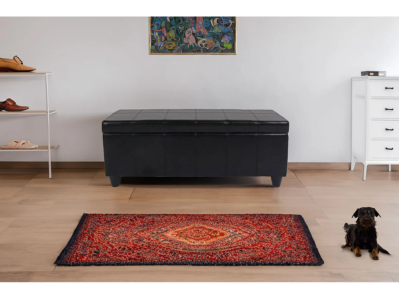 Sitzbank mit  Aufbewahrung Arezzo, LEDER, 112x45x45cm, rot