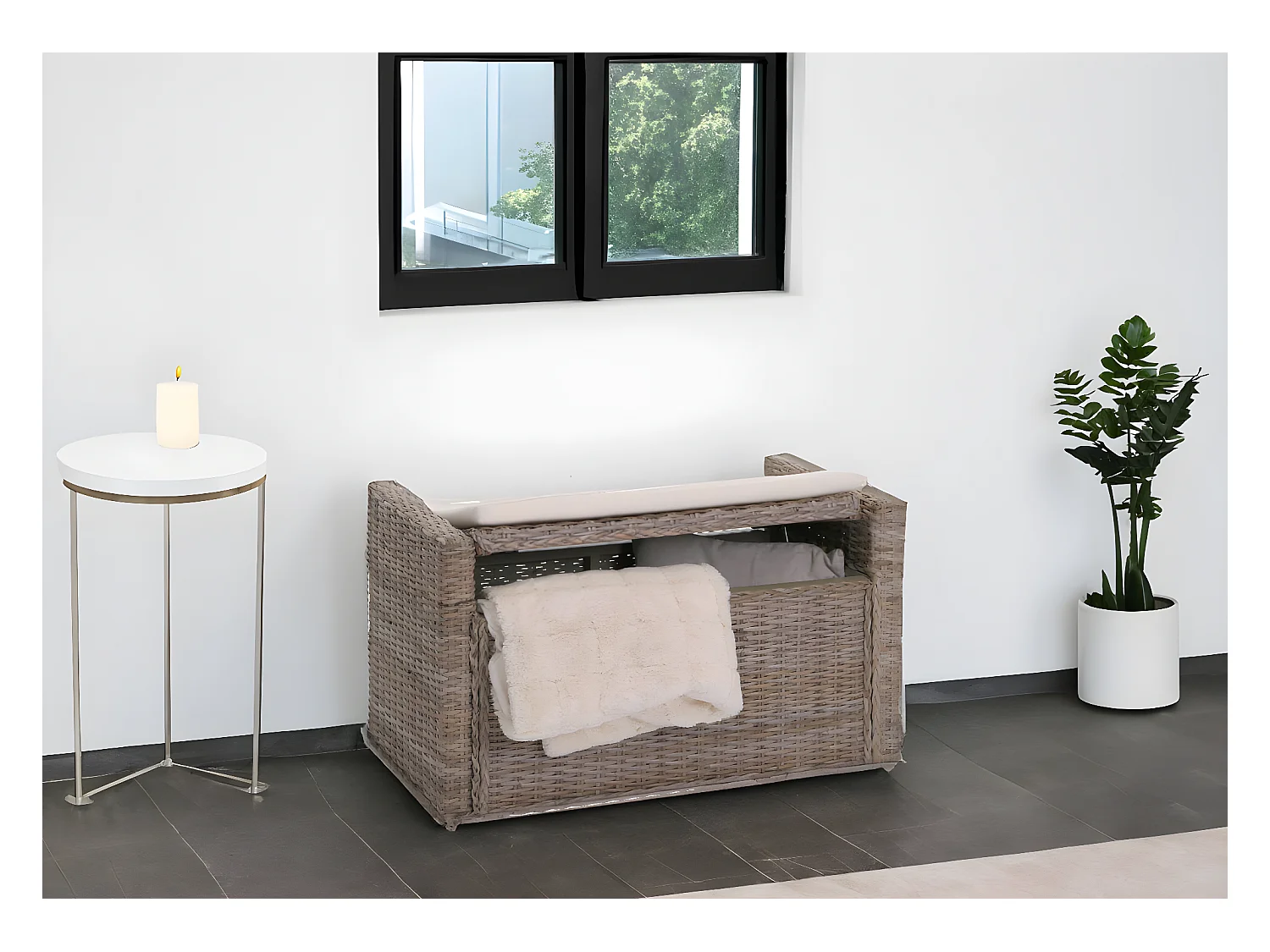 Bankje Genua rotan opbergvak,  wit