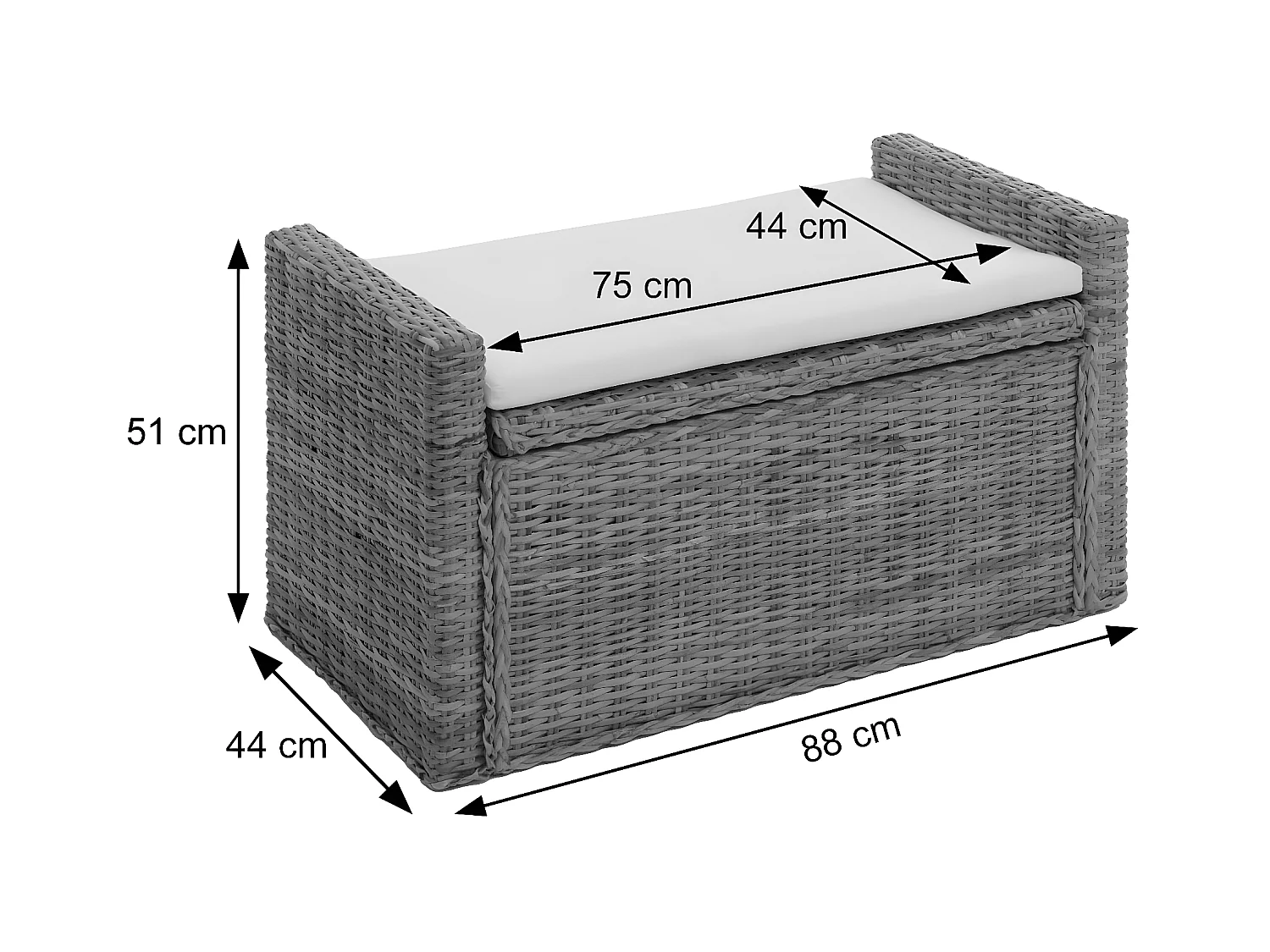 Bankje Genua rotan opbergvak,  wit
