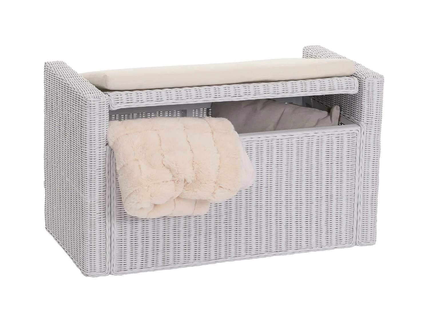 Bankje Genua rotan opbergvak,  wit