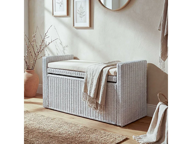 Banc Genua Rattan Compartiment de rangement,  blanc