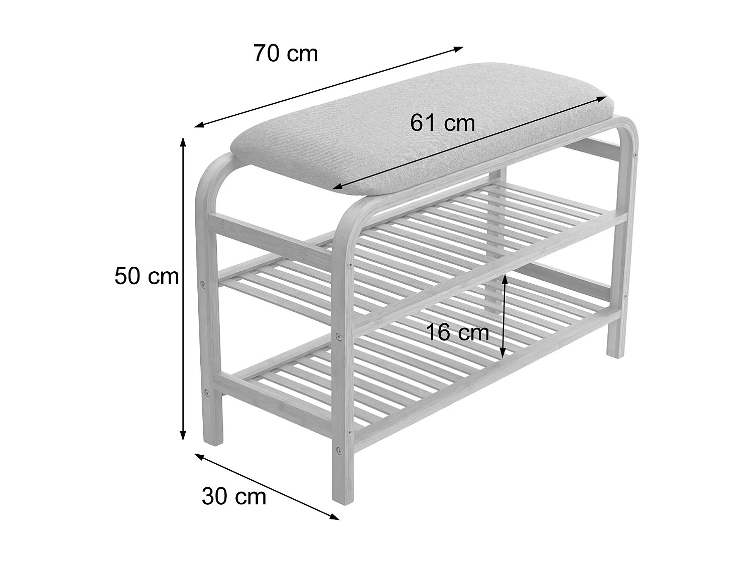 Schuhregal MCW-F72, Sitzbank Polsterbank Schuhablage Schuhschrank, Ablagefach Bambus 50x70x30cm